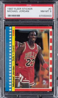 A 1987 Fleer Michael Jordan Sticker No. 2 (PSA 8 NM-MT)
