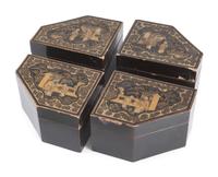 A Set of Regency Parcel-Gilt and Black Lacquered Jewelry Boxes