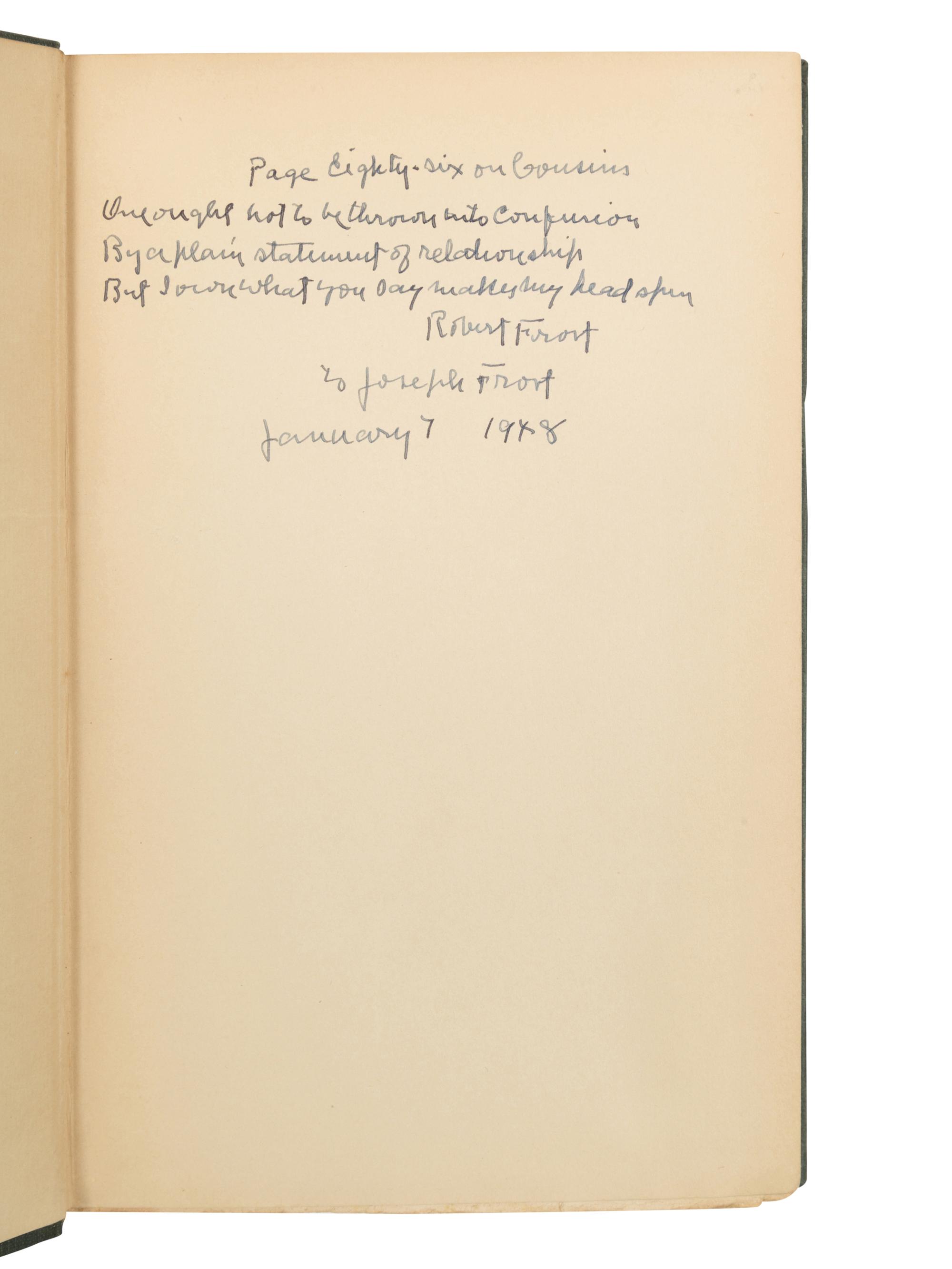 FROST, Robert (1874-1963). North of Boston. New York: Henry Holt & Company, 1922.