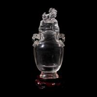 A Chinese Rock Crystal Vase and Cover, 19th-20th Century 晚清-民國 水晶活環耳獅鈕賞瓶