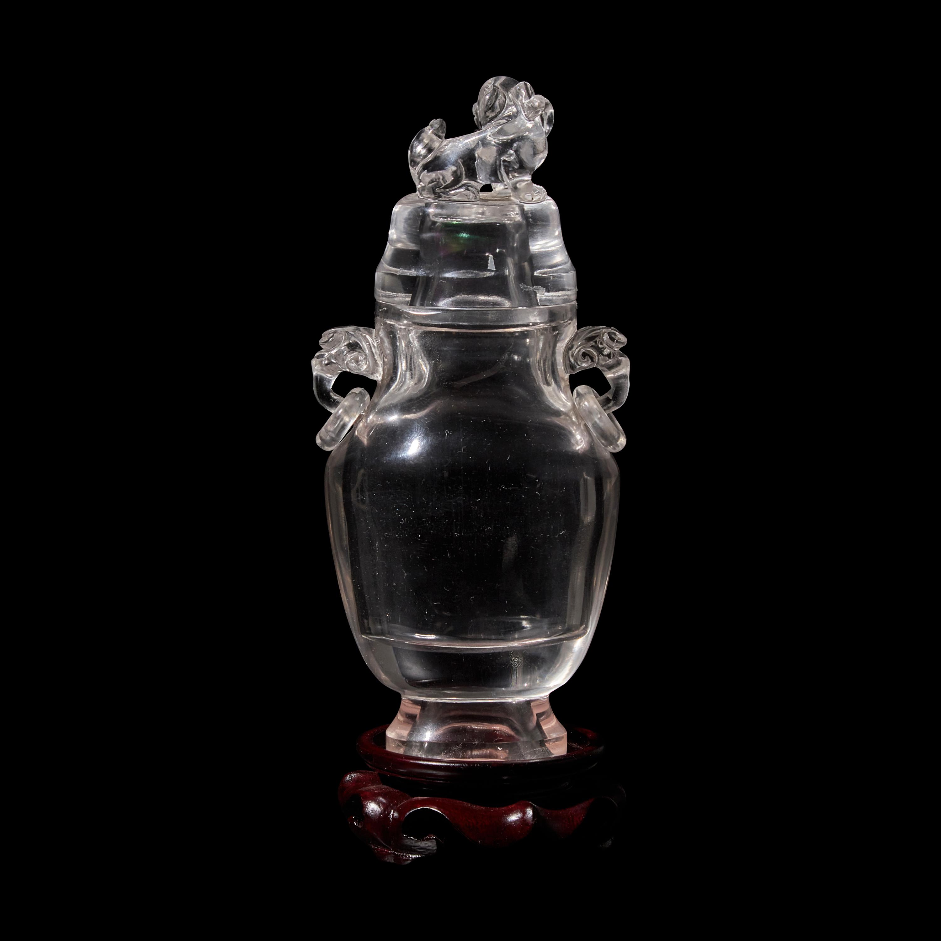 A Chinese Rock Crystal Vase and Cover, 19th-20th Century 晚清-民國 水晶活環耳獅鈕賞瓶