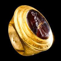 A Greek Gold and Carnelian Finger Ring with the Goddess Artemis