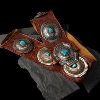Thomas Curtis (Diné, 1942-2013 — Large Sterling Silver and Turquoise Concha Belt, with Tooled Leather Strap