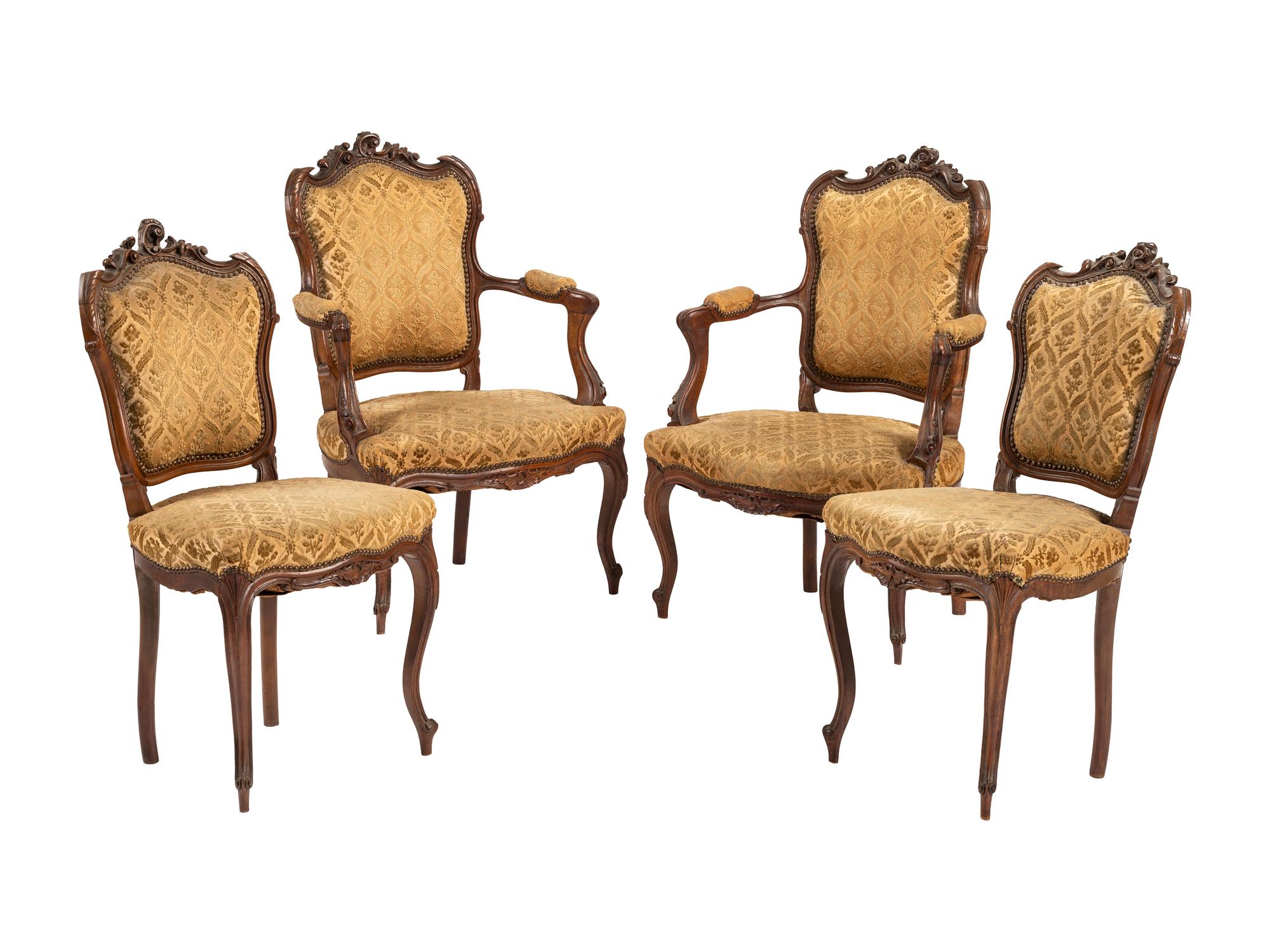 Four French Louis Philippe Walnut Chairs