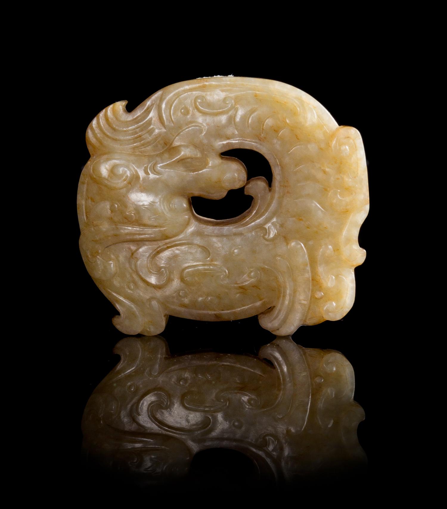 A Mottled Yellow Jade Toggle Length 2 1/4 inches.