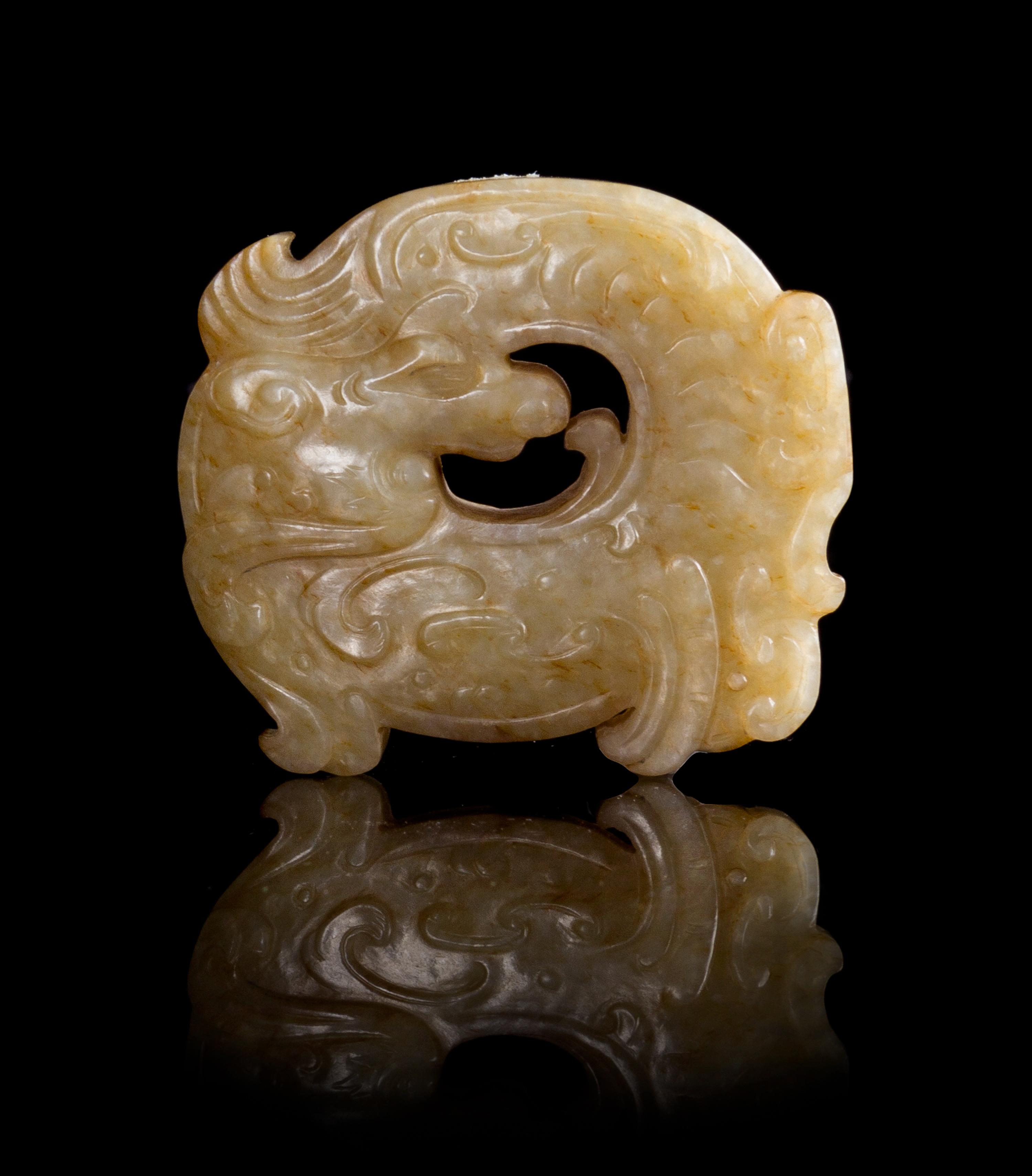 A Mottled Yellow Jade Toggle Length 2 1/4 inches.