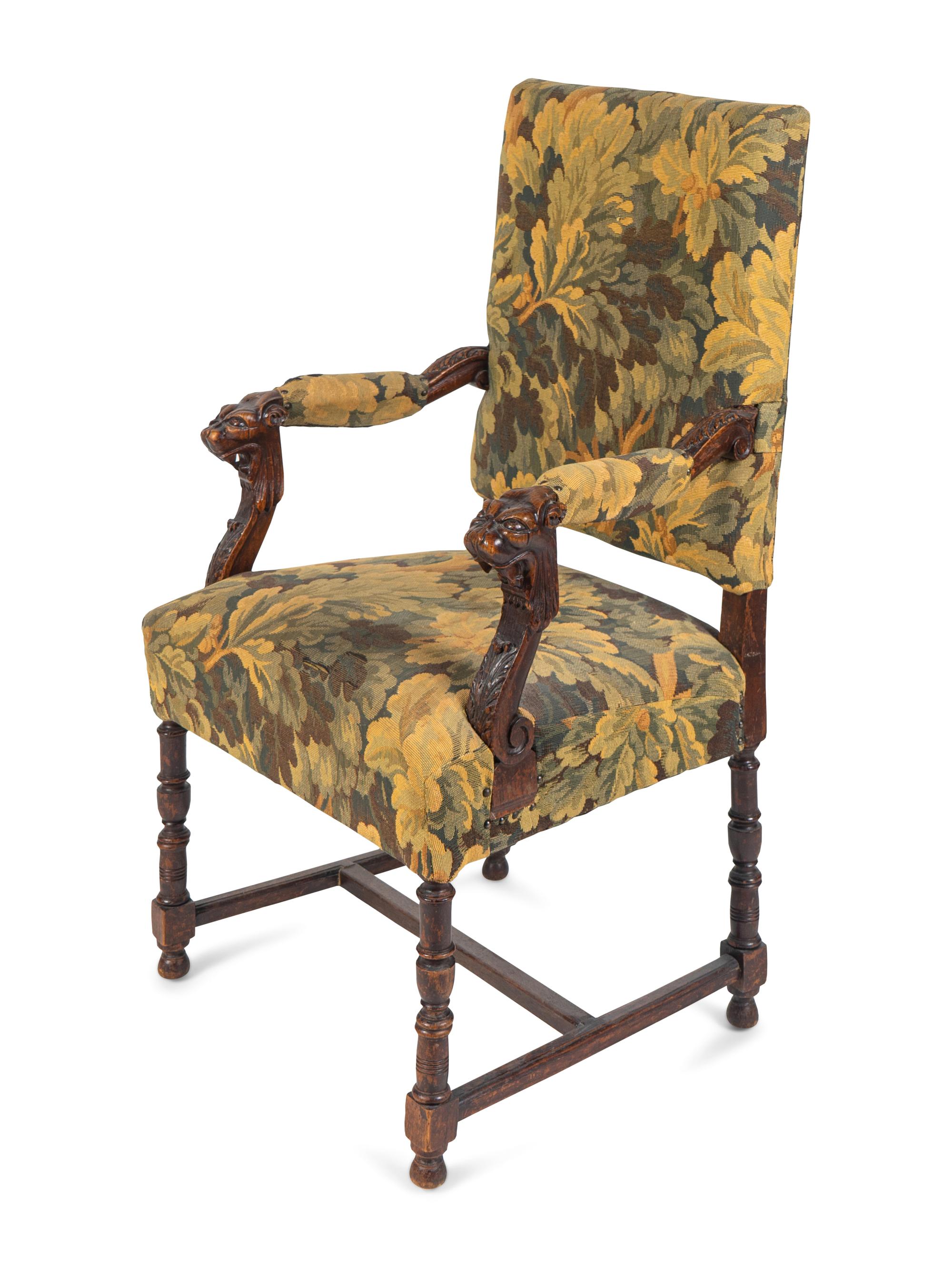 A Renaissance Style Tapestry-Upholstered Carved Walnut Great Chair — LATE 19TH / EARLY 20TH CENTURY
