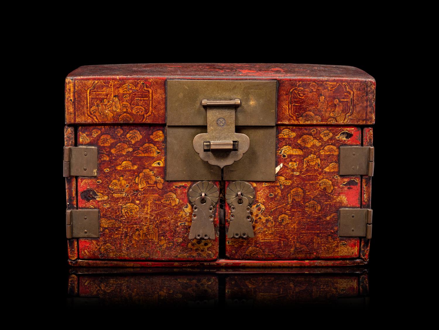 A Chinese Red Lacquered Wood Document Box