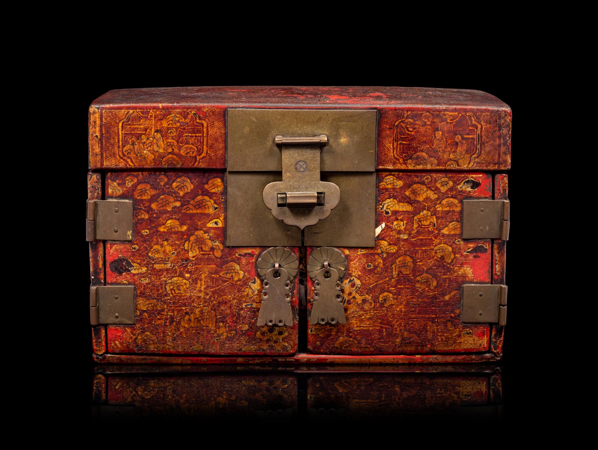 A Chinese Red Lacquered Wood Document Box