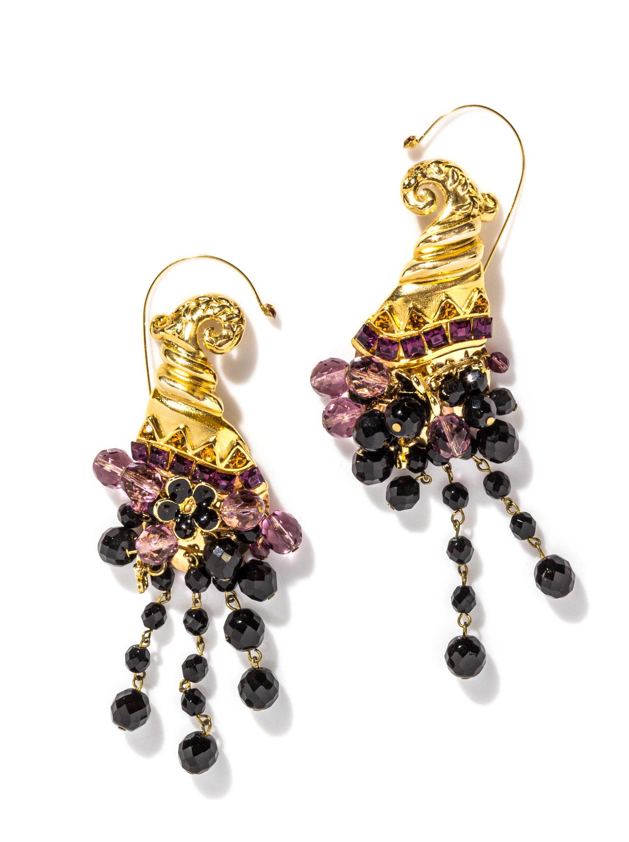 A Gianni Versace Runway Hair Ornament and Matching Earclips, Hair cuff: 7" x 1.75"- 4.25"; Bead Drop: 6".