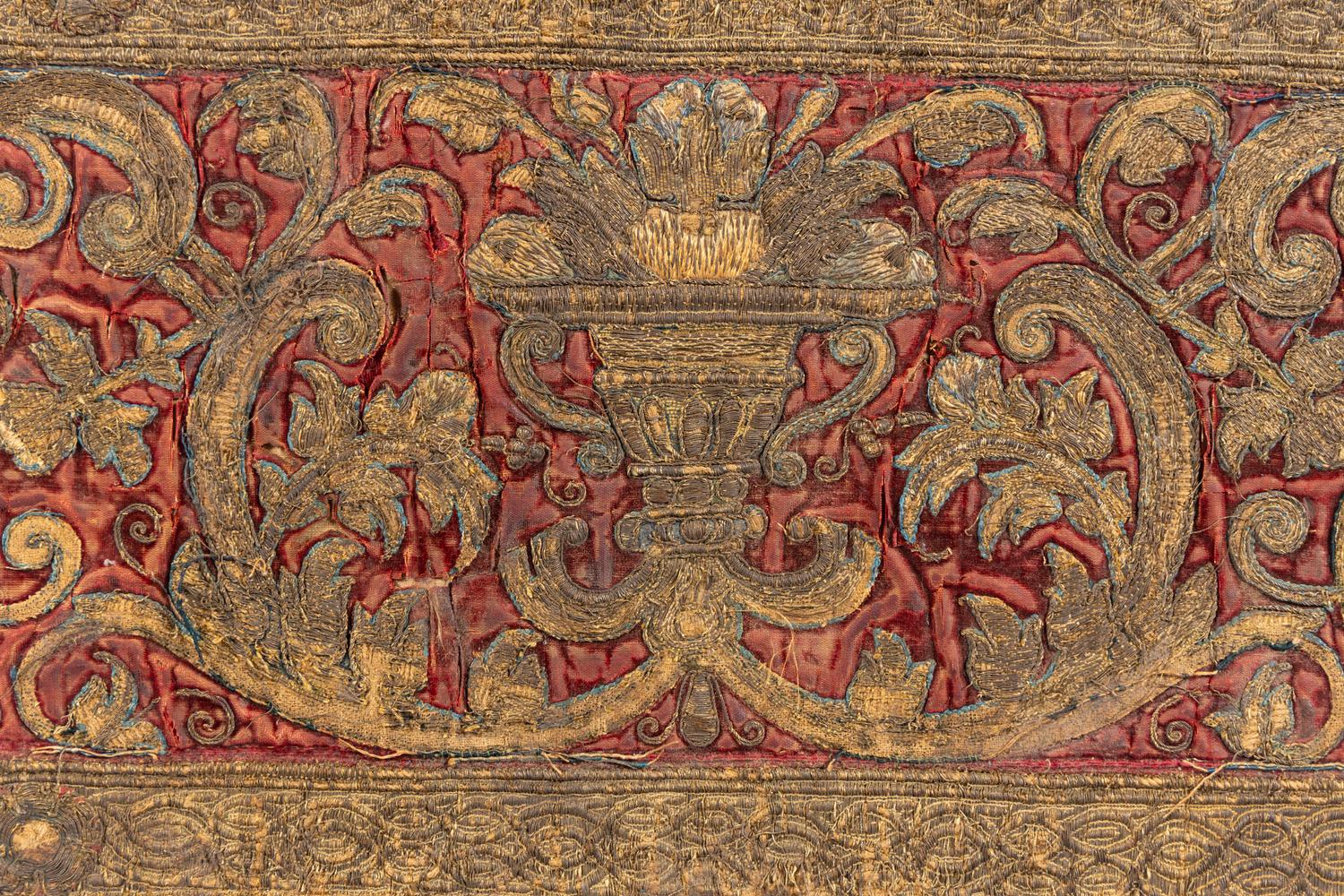 A Silk Velvet and Gold Fil é Panel