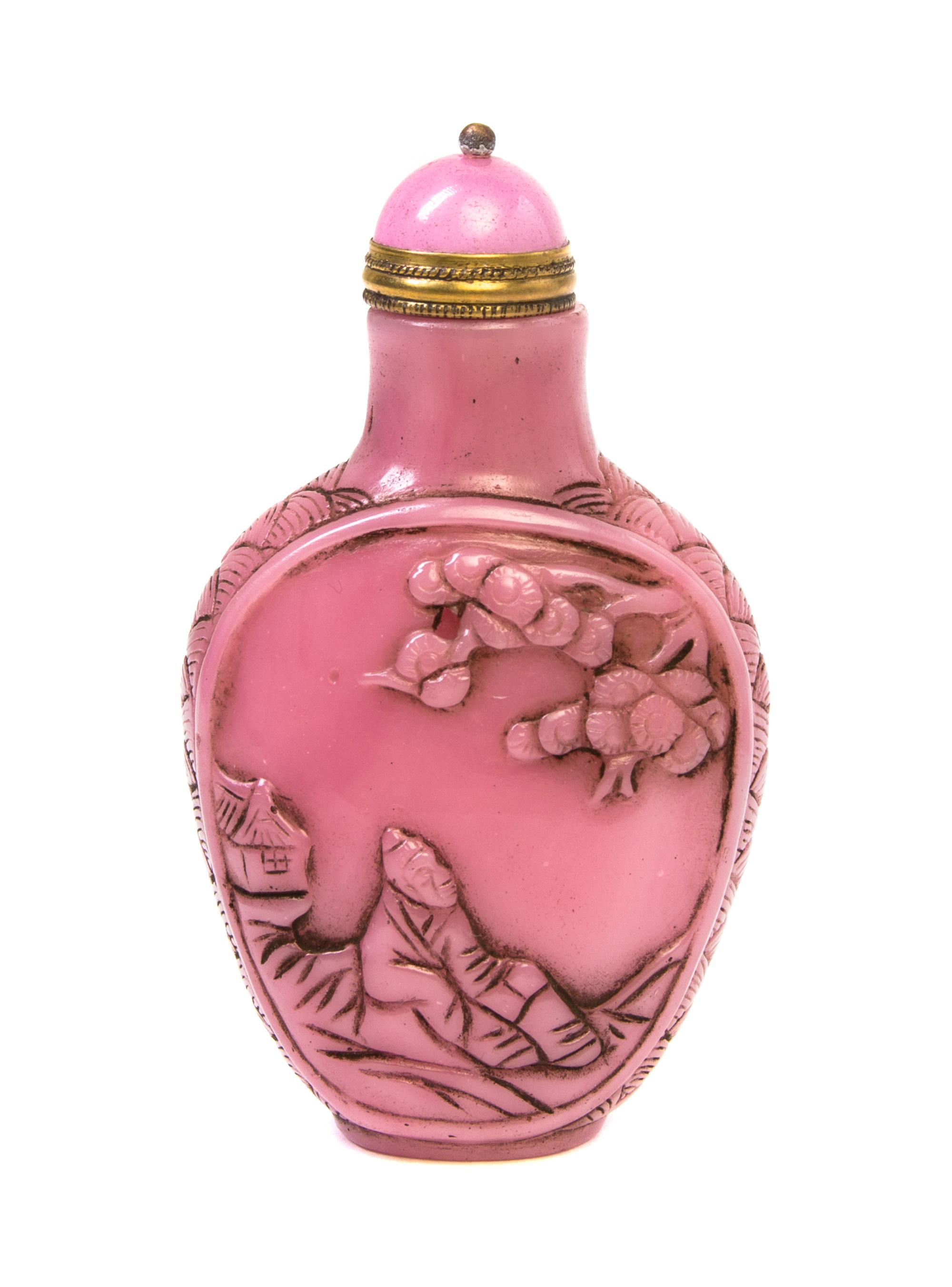 A Peking Glass Snuff Bottle Height 2 1/2 inches.