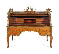 A Louis XV Style Gilt Metal Mounted Marquetry Bureau à Cylindre