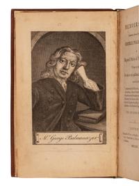 PSALMANAZAR, George (1679?-1763). Memoirs of ****, Commonly Known by the Name of George Psalmanazar; a Reputed Native of Formosa . London: Printed for R. Davis, et al, 1765.