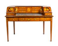 An Edwardian Painted and Inlaid Satinwood Carlton House Desk Height 37 x width 52 x depth 24 inches.