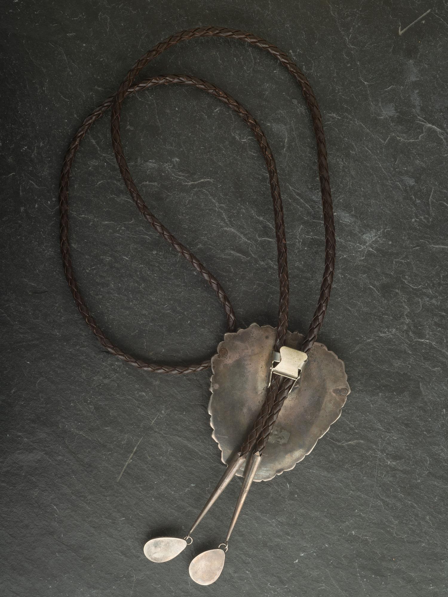 Large Navajo Silver and Turquoise Bolo, with Turquoise Tips