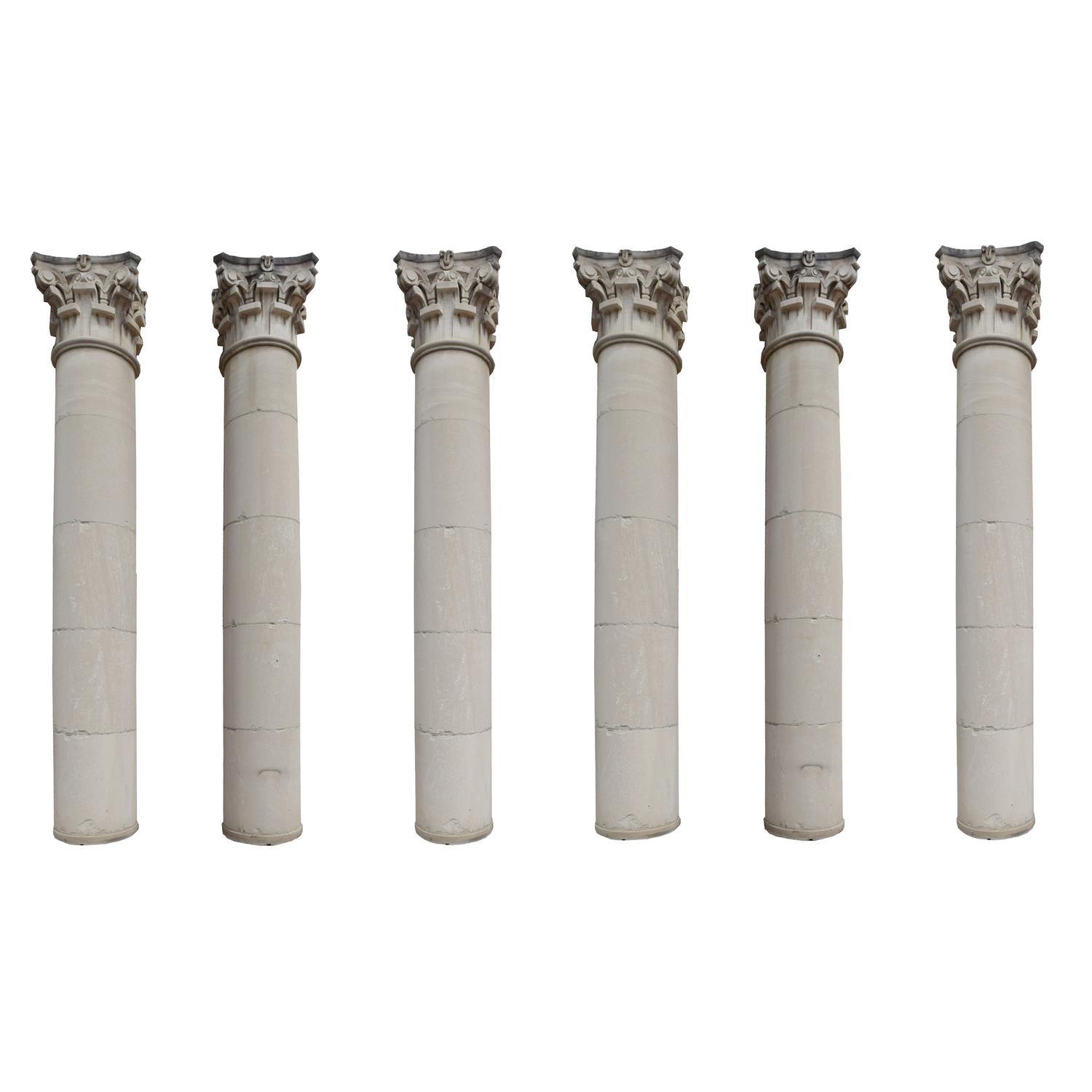 Six Monumental Limestone Columns from the Chicago Mercantile Exchange Building, designed by Chicago architect Alfred Alschuler 45.5" W — United States, Circa 1927