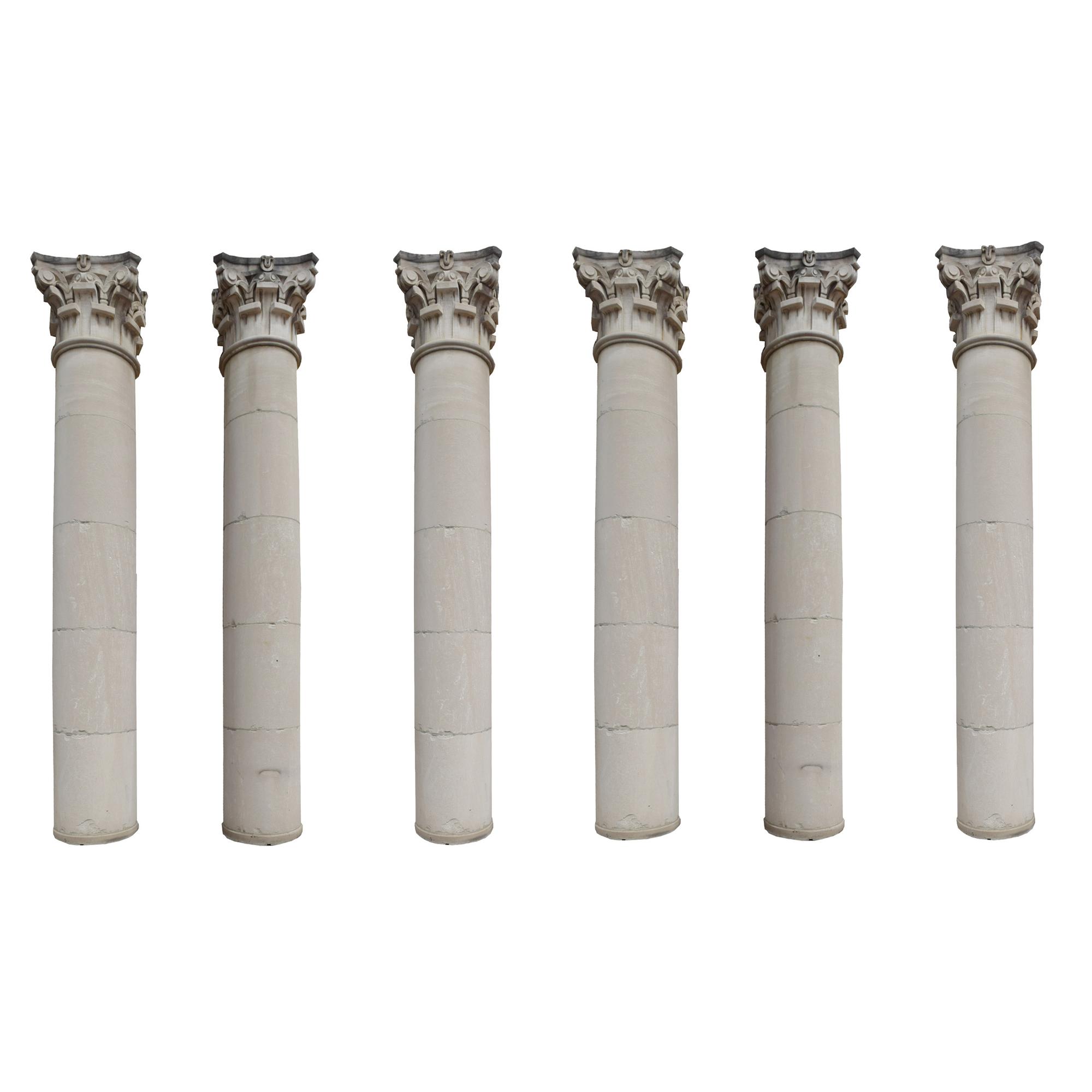 Six Monumental Limestone Columns from the Chicago Mercantile Exchange Building, designed by Chicago architect Alfred Alschuler 45.5" W — United States, Circa 1927
