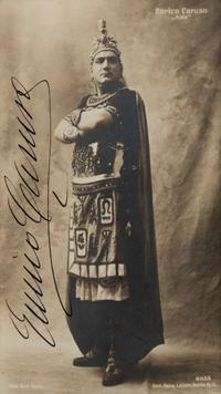 CARUSO, Enrico (1873-1921). Sepia photograph as Radames signed ("Enrico Caruso"), by Herm. Leiser, n.d.