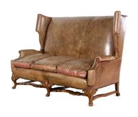 An English Leather-Upholstered Wingback Sofa