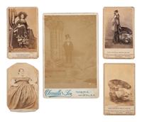 [EARLY PHOTOGRAPHY]. 5 images, incl. Seth Kinman & his "Grizzly-Bear Chair" and circus performers.