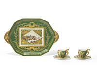 A Sèvres style Napoleonic gilt and enamel-decorated part dejeuner, bearing pseudo imperial marks, late 19th century