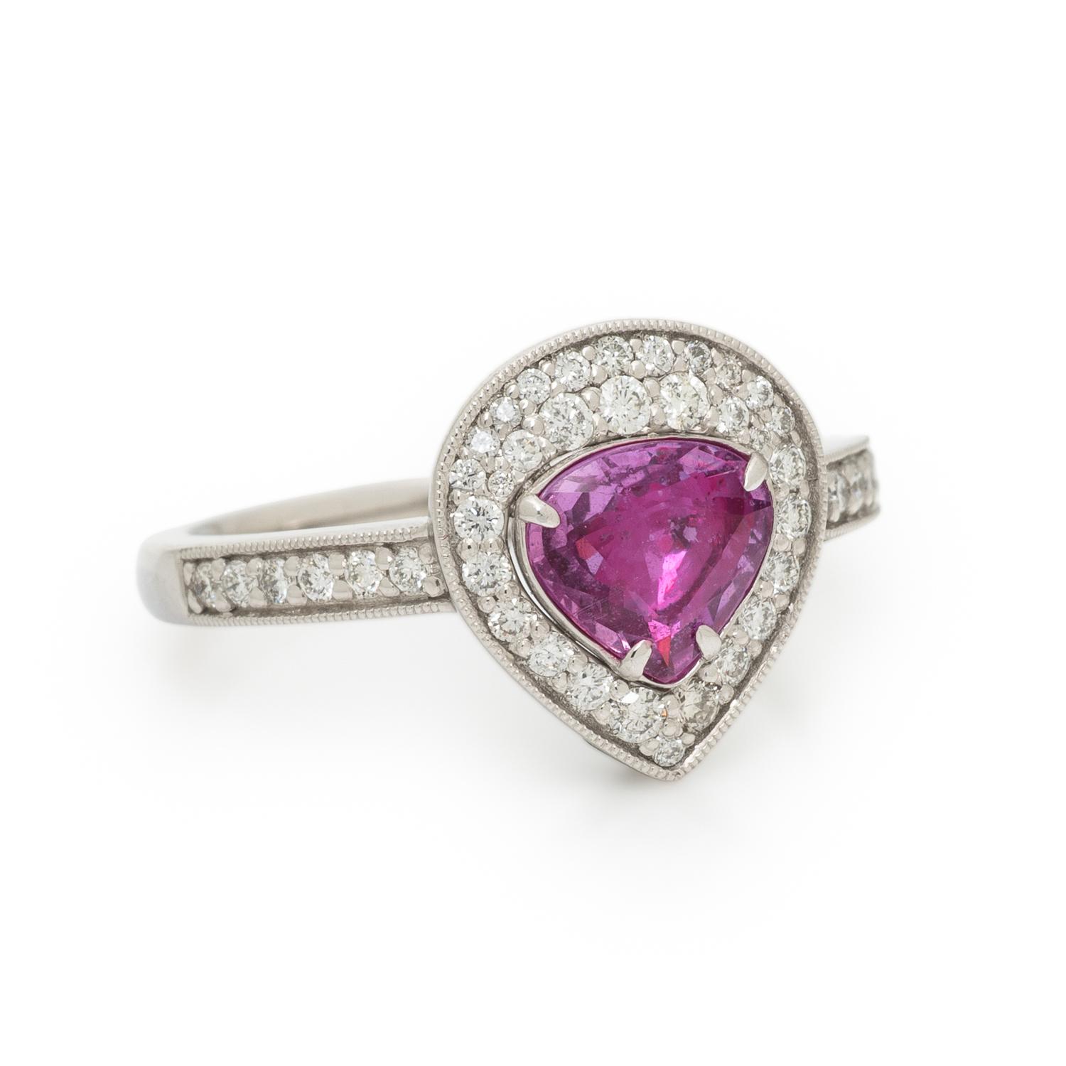 UNHEATED PINK SAPPHIRE, DIAMOND, AND PLATINUM RING