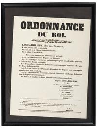 [FRANCE]. LOUIS-PHILIPPE, King of France (1773-1850). Ordonnance du Roi. Châteauroux, France: Typographie de ve Teisserenc-Bayvet, 14 June 1842.