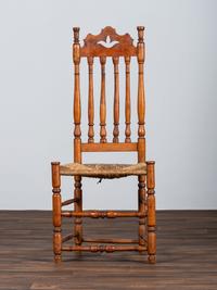 A William and Mary Style Turned and Pierced Carved Banister-Back Rush Seat Side Chair