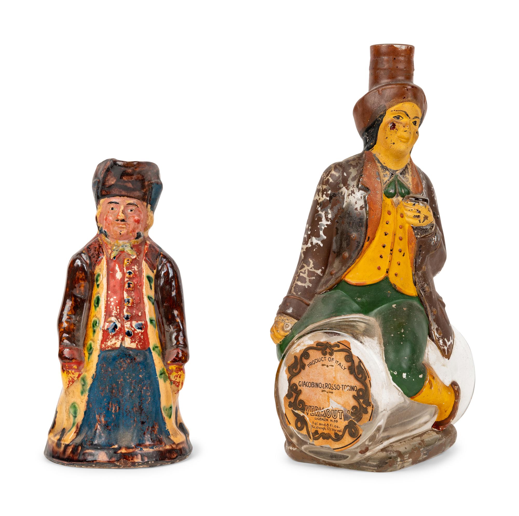 An Italian Giacobino & Rosso-Torino Figural Glass Vermouth Bottle and a Toby Jug