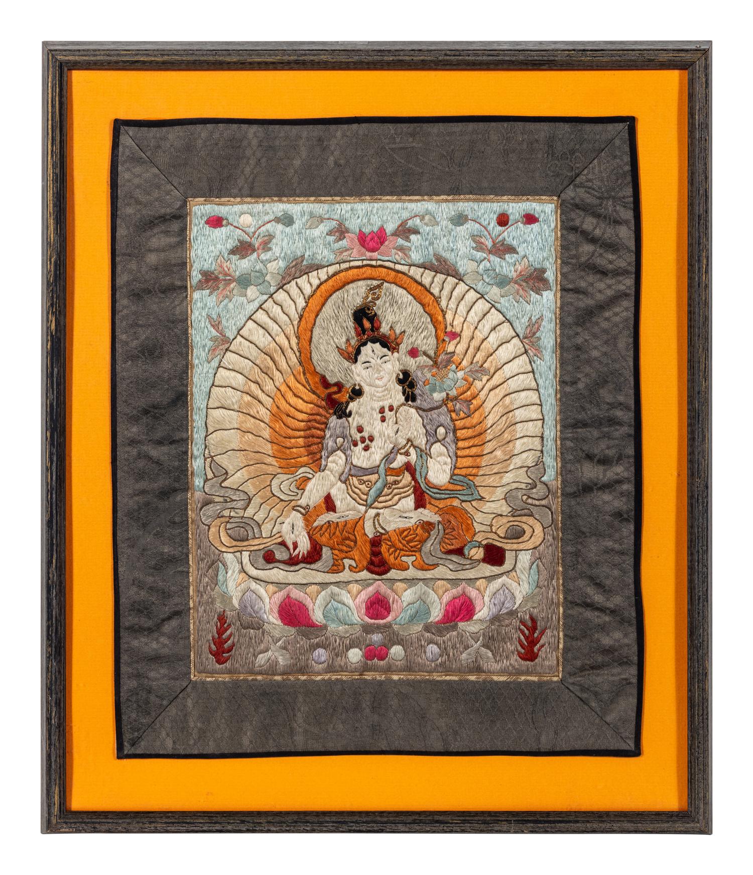 A Chinese Embroidered Silk Thangka