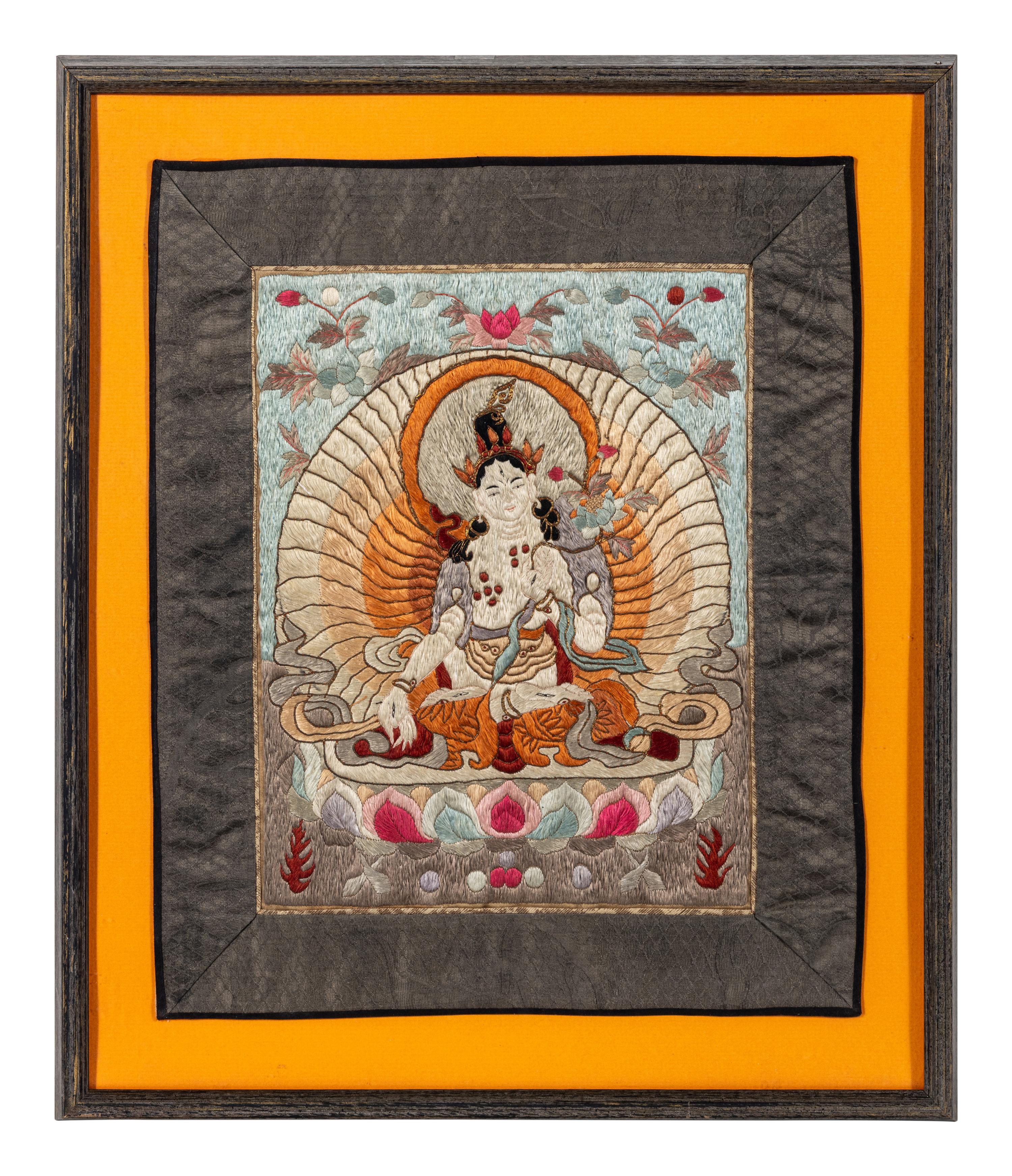 A Chinese Embroidered Silk Thangka