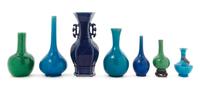 Seven Chinese Monochrome Glazed Porcelain Vases Height of the tallest 11 1/4 inches. — 19TH CENTURY