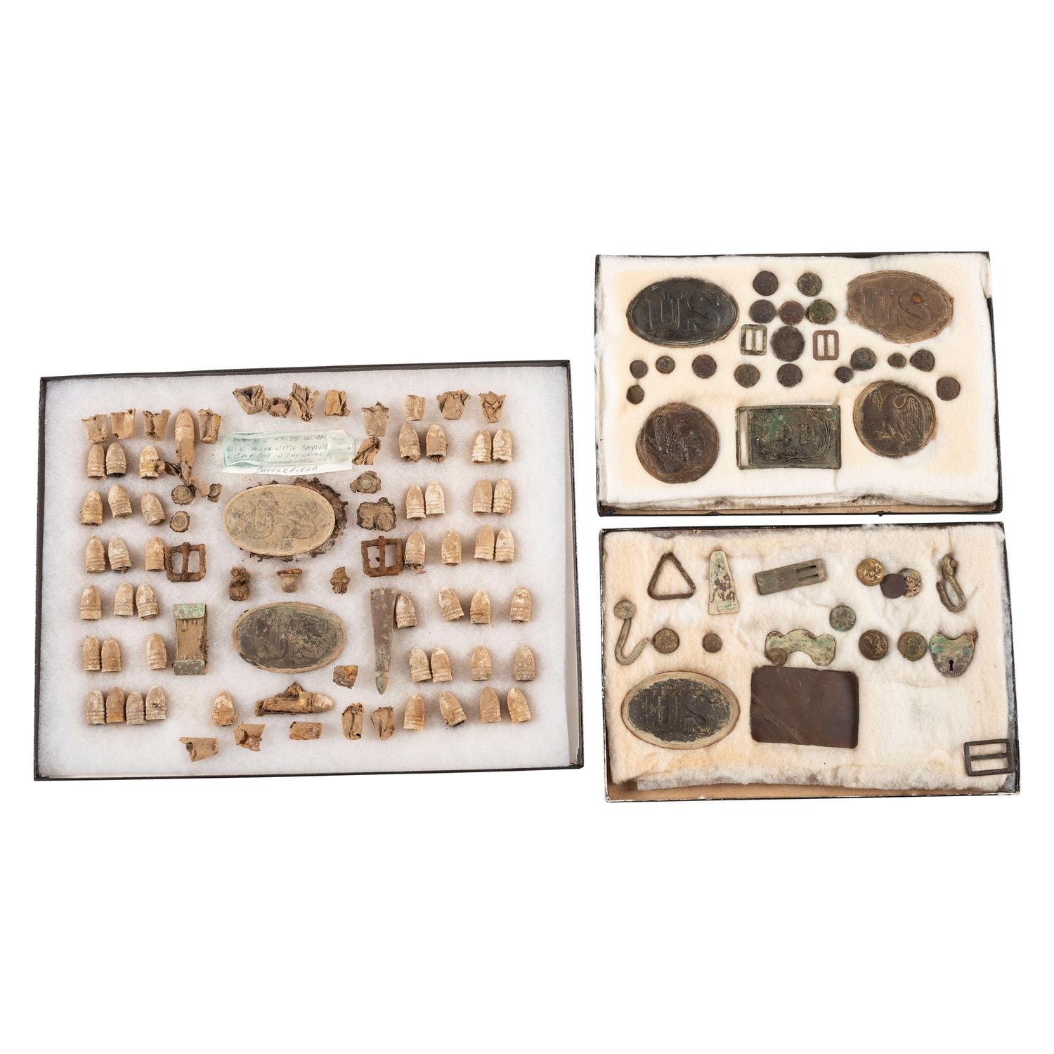 Lot of Three Riker Cases of Northern Virginia Dug Civil War Relics