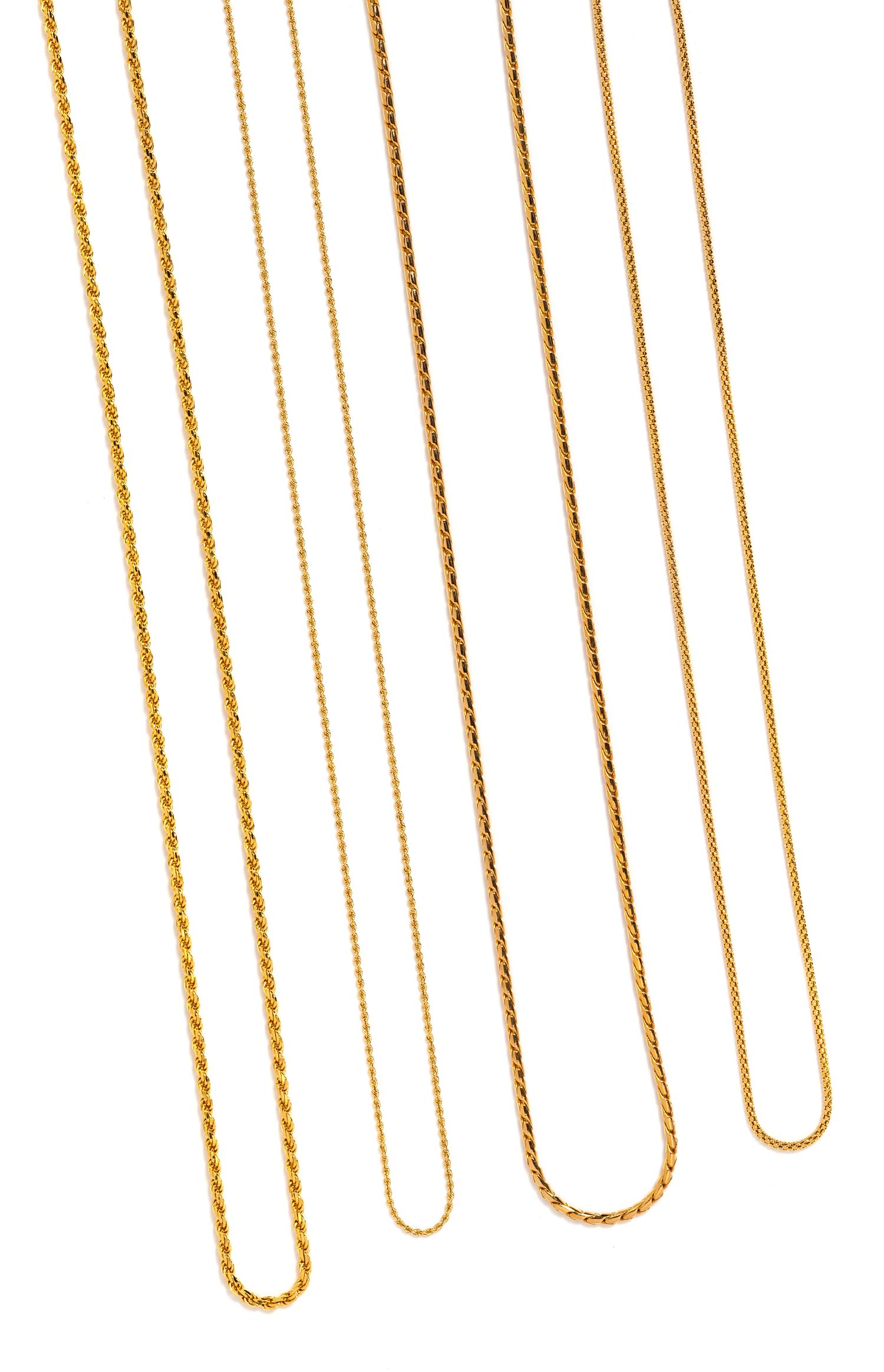 A Collection of 14 Karat Yellow Gold Chain Necklaces, Italian,