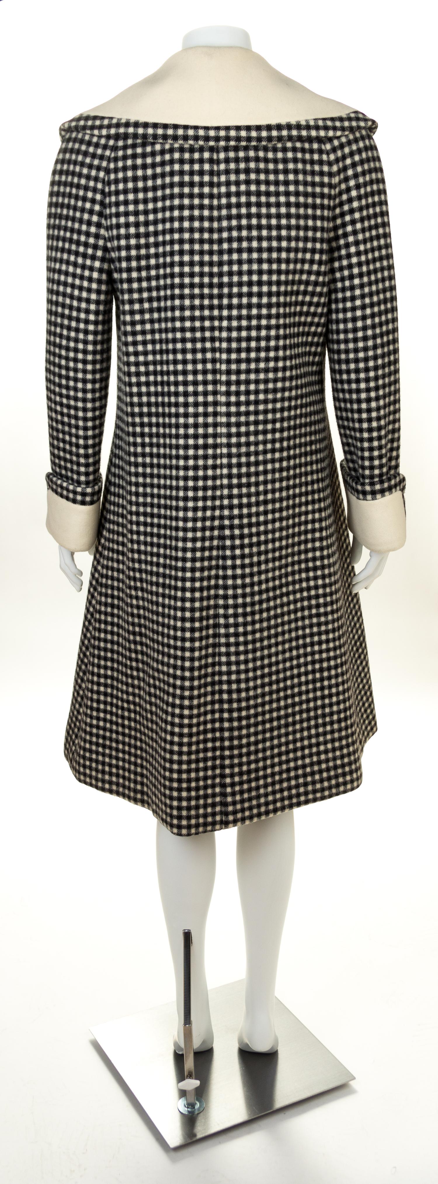 A Geoffrey Beene Black and Cream Wool Double Breasted Check Coat, No size.