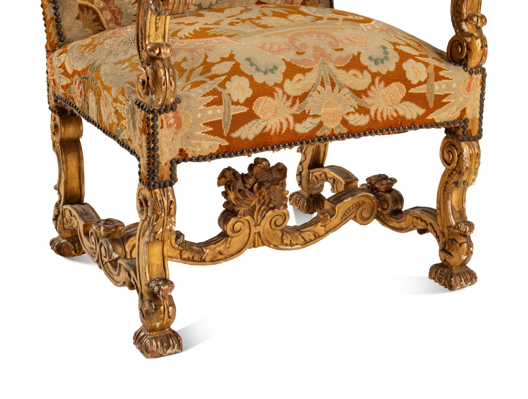 A Louis XIV Style Giltwood Armchair