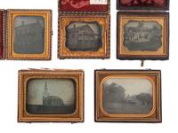[EARLY PHOTOGRAPHY]. A group of 5 outdoor daguerreotypes featuring buildings, including: