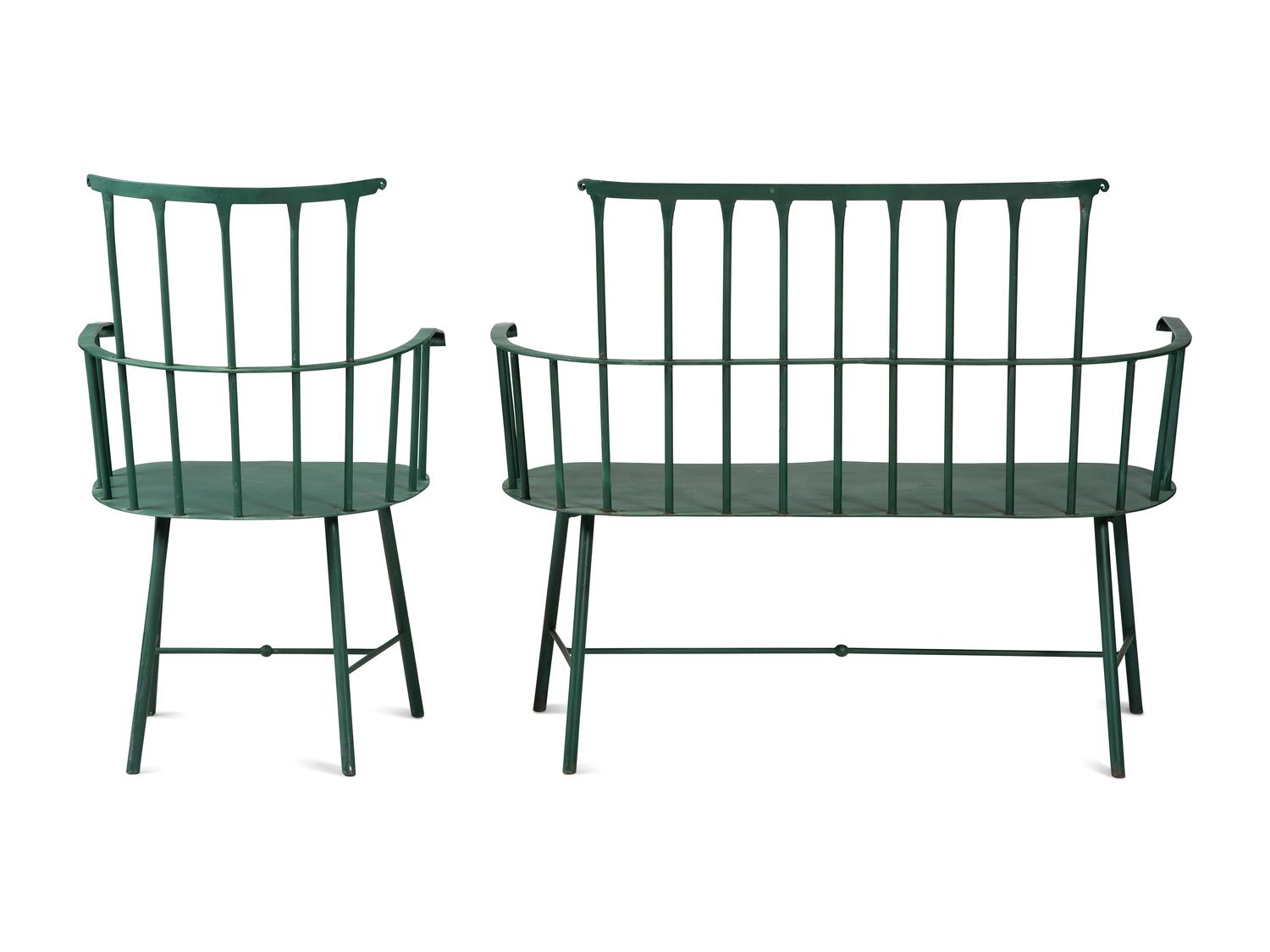 A Suite of Painted Metal Windsor Patio Furniture