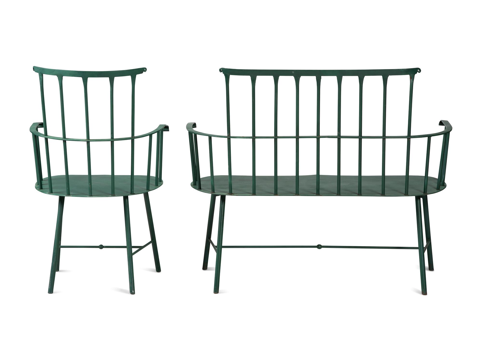A Suite of Painted Metal Windsor Patio Furniture