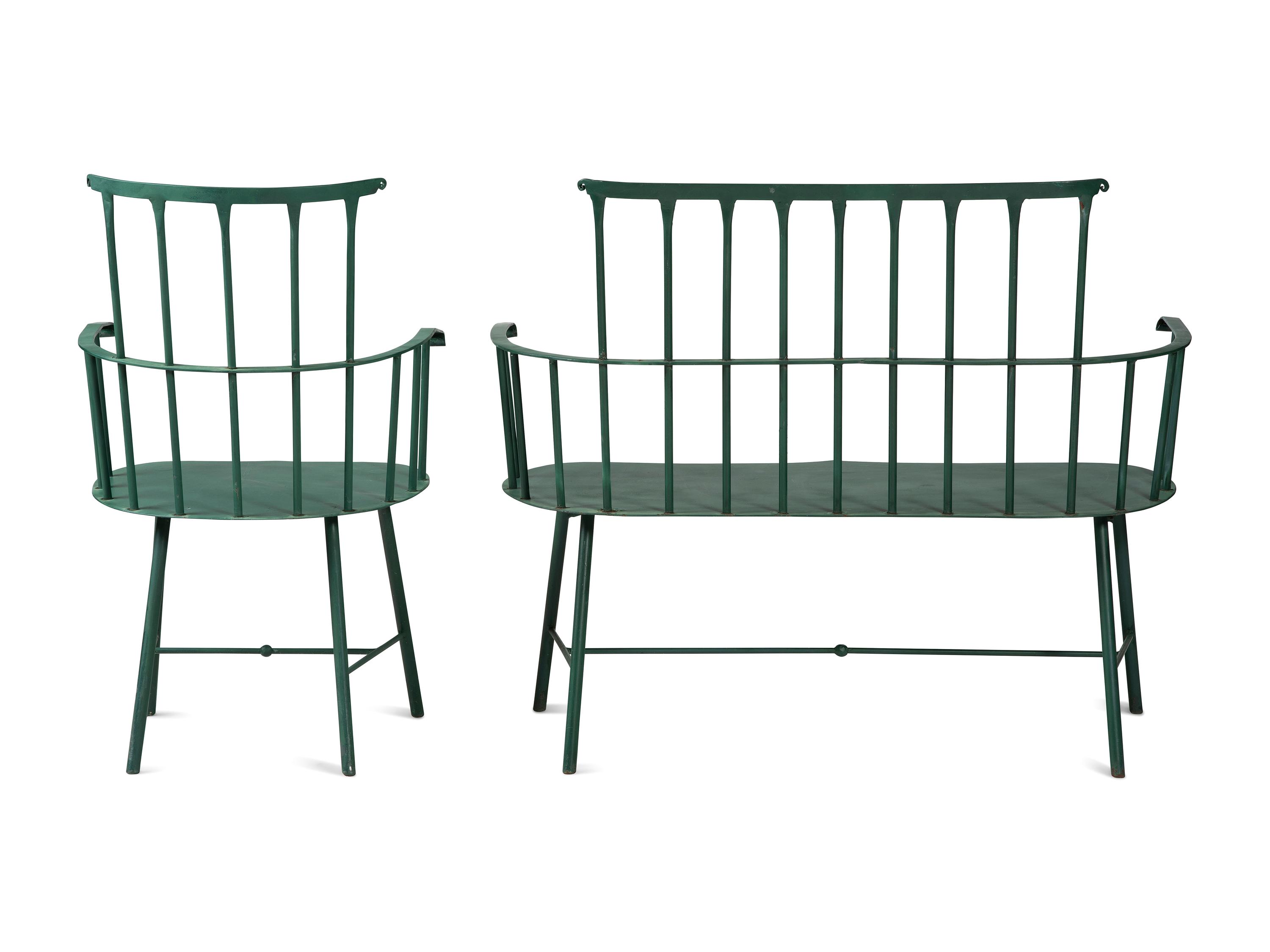 A Suite of Painted Metal Windsor Patio Furniture