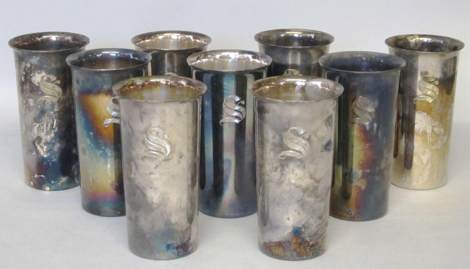 Set of nine sterling silver mint julep cups 20th century