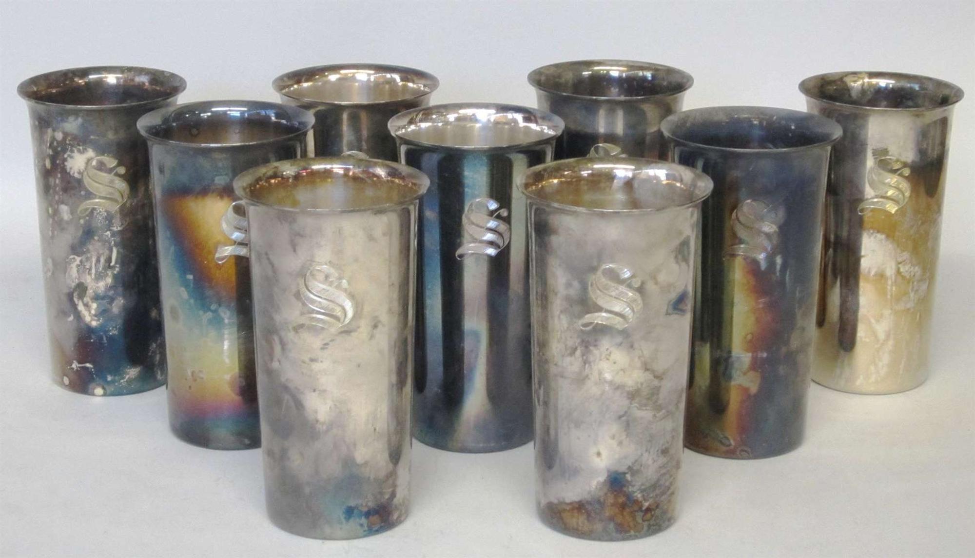 Set of nine sterling silver mint julep cups 20th century
