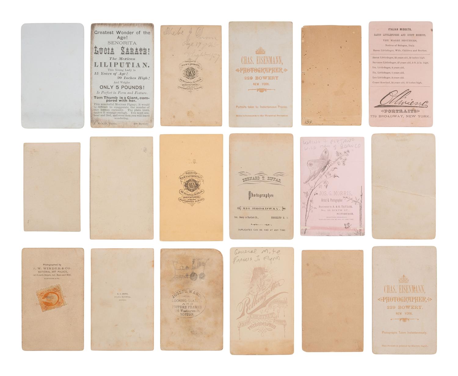 [EARLY PHOTOGRAPHY]. 30 CDVs of circus performers and sideshow acts, incl. portraits by EISENMANN.