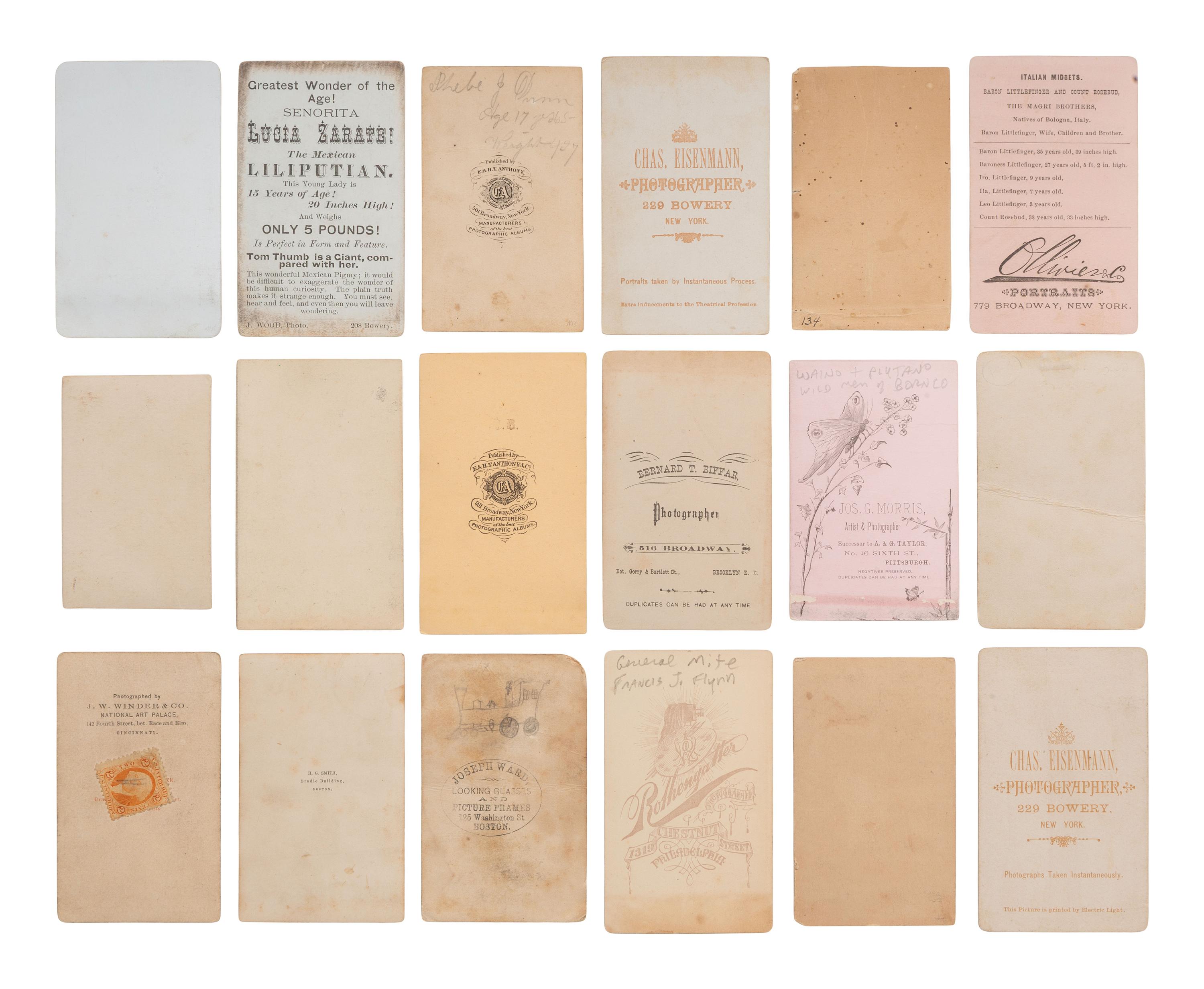 [EARLY PHOTOGRAPHY]. 30 CDVs of circus performers and sideshow acts, incl. portraits by EISENMANN.