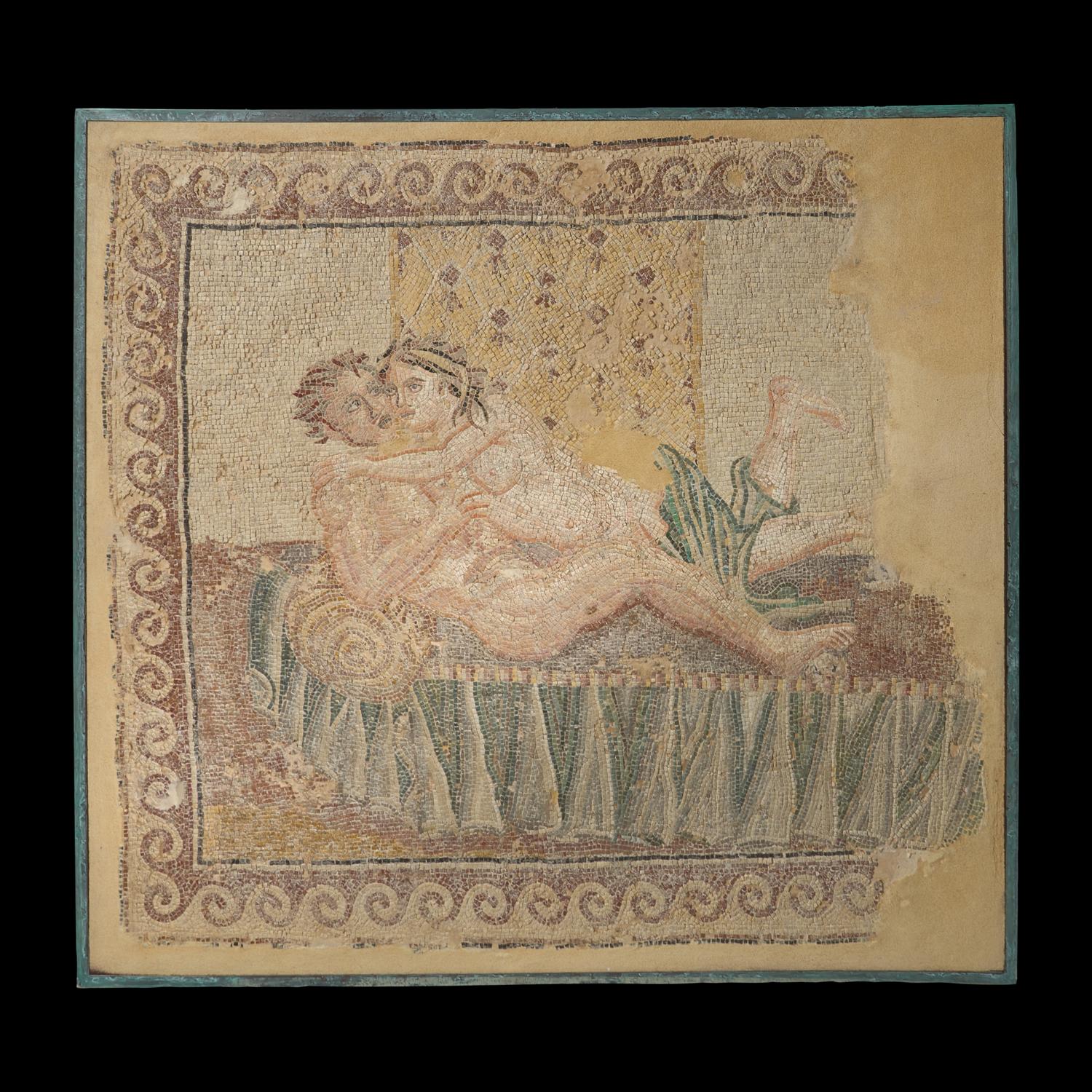 A Roman Style Mosaic Panel with an Erotic Scene