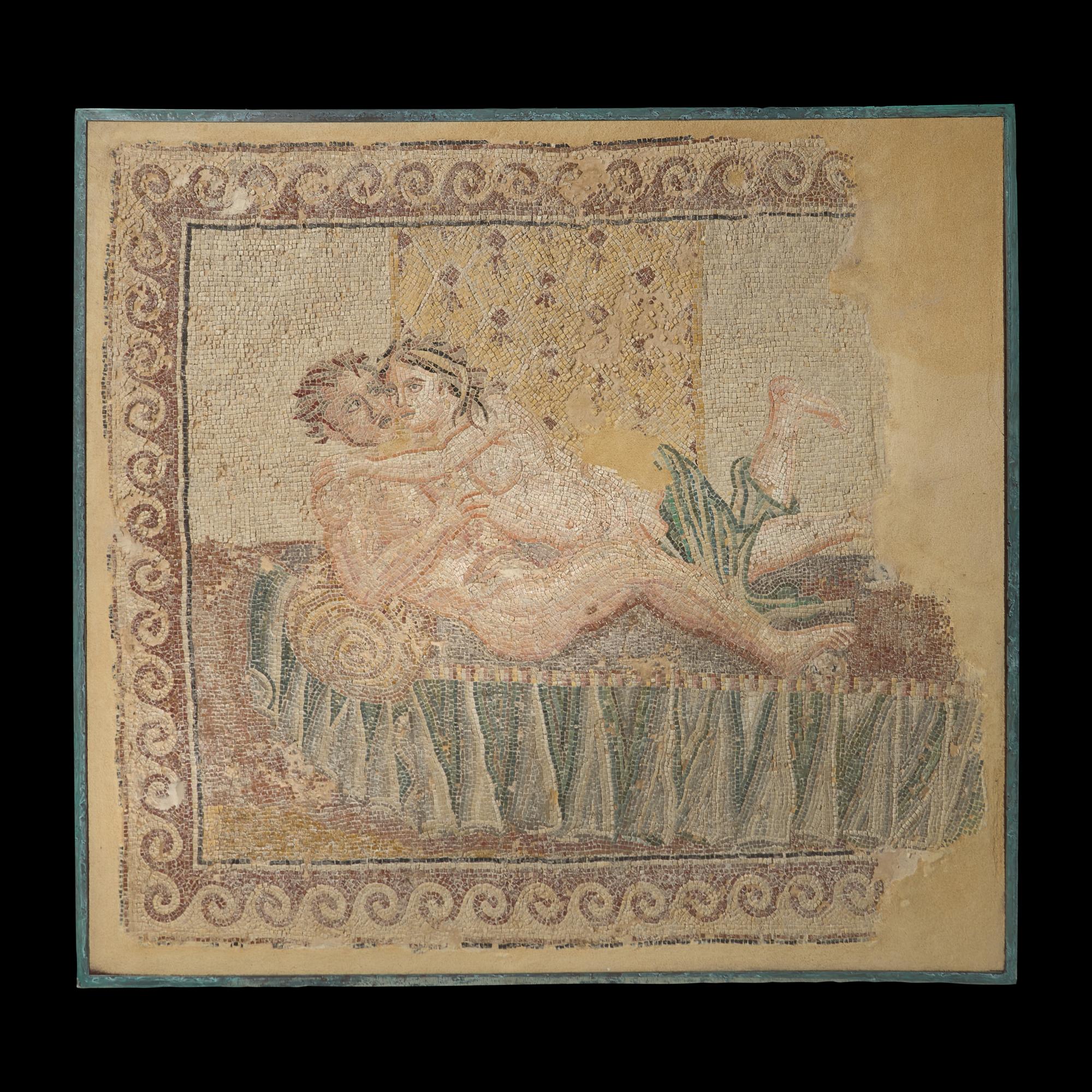 A Roman Style Mosaic Panel with an Erotic Scene