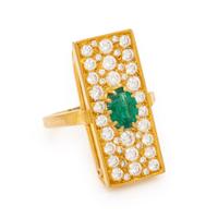 Emerald, Diamond, and Yellow Gold Ring