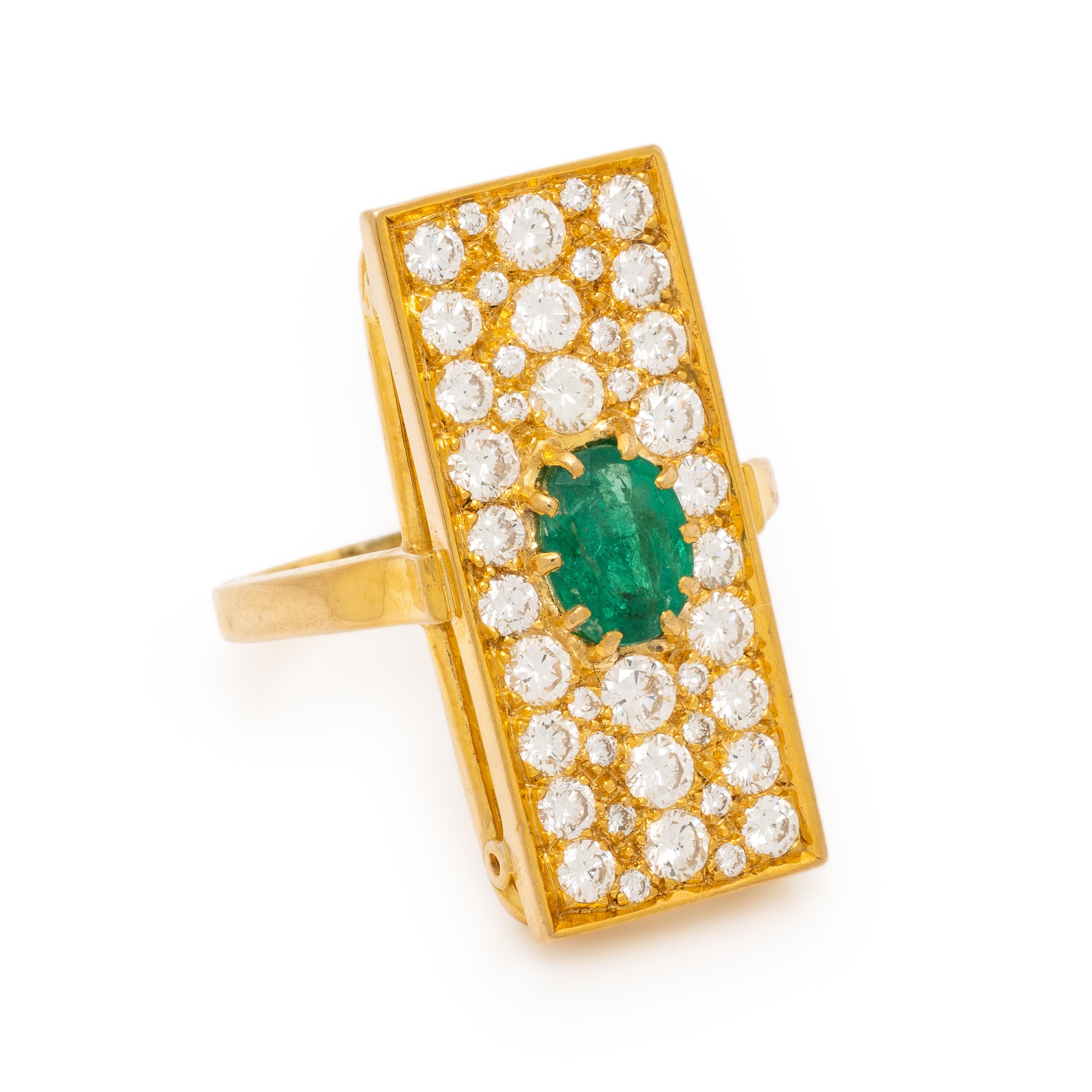 Emerald, Diamond, and Yellow Gold Ring