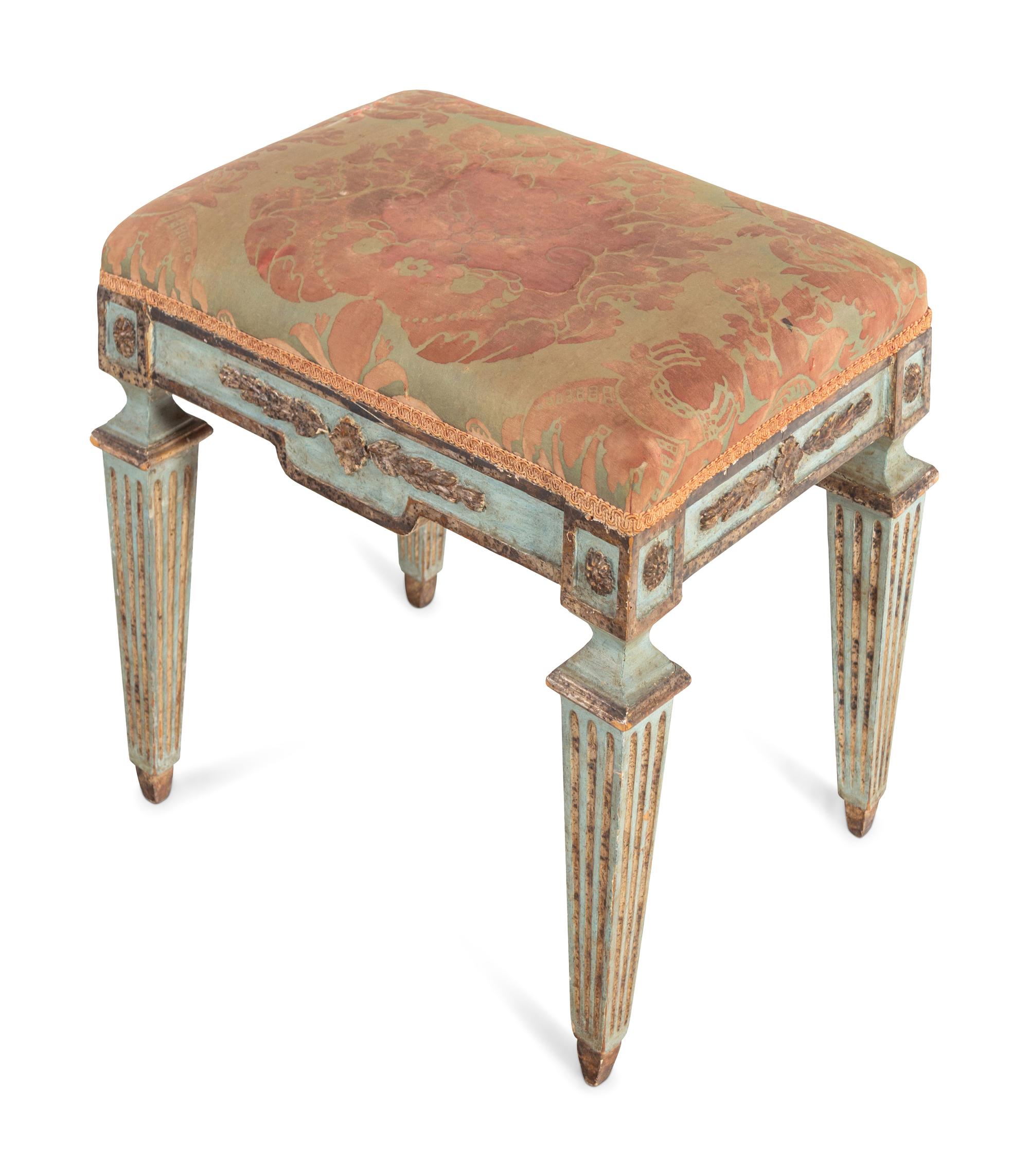 A Pair of Italian Painted and Parcel Gilt Stools